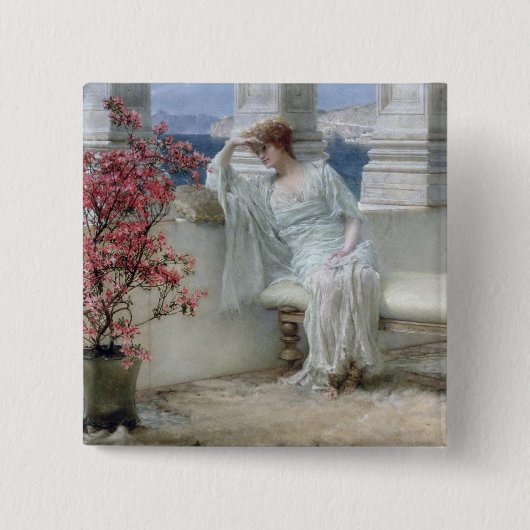 Alma-Tadema | Haar ogen zijn bij haar gedachten? Vierkante Button 5,1 Cm (Voorkant)