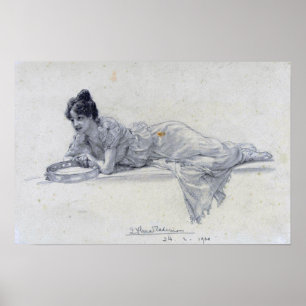 Alma-Tadema - Leegzittende vrouw met tamboerijn 19 Poster