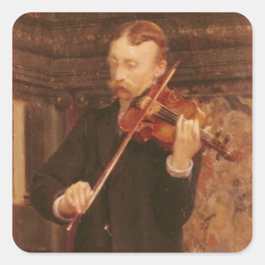 Alma-Tadema | Maurice Sons die het Violin spelen Vierkante Sticker (Voorkant)