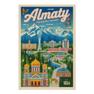 Almaty Kazachstan Retro Reisposter Kunst Perfect Poster