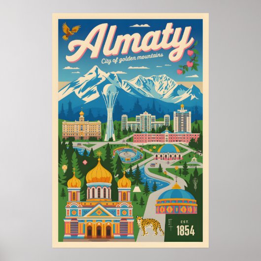 Almaty Kazachstan Retro Reisposter Kunst Poster (Voorkant)