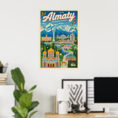 Almaty Kazachstan Retro Reisposter Kunst Poster (Thuiskantoor)