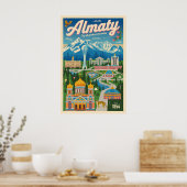 Almaty Kazachstan Retro Reisposter Kunst Poster (Keuken)