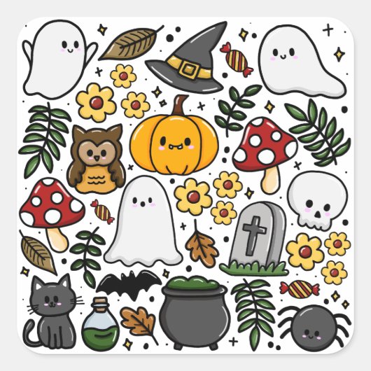 Almofada com estampa fofa de Halloween Vierkante Sticker (Voorkant)