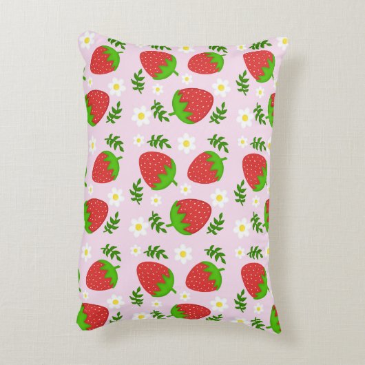 Almofada fofa design contínuo morangos fundo rosa accent kussen (Achterkant (Verticaal))