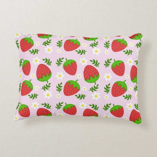Almofada fofa design contínuo morangos fundo rosa accent kussen (Achterkant)