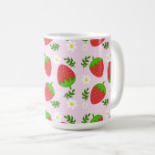 Almofada fofa design contínuo morangos fundo rosa koffiemok (Voorkant rechts)