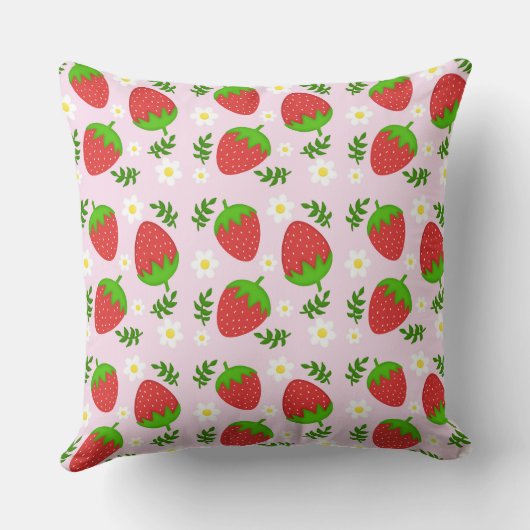 Almofada fofa design contínuo morangos fundo rosa kussen (Achterkant)