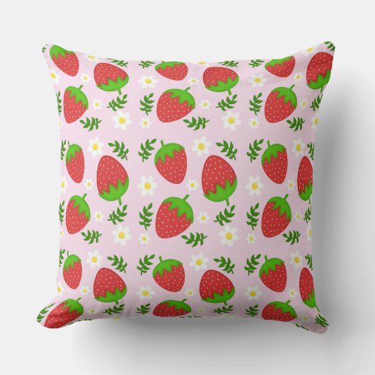 Almofada fofa design contínuo morangos fundo rosa kussen (Voorkant)