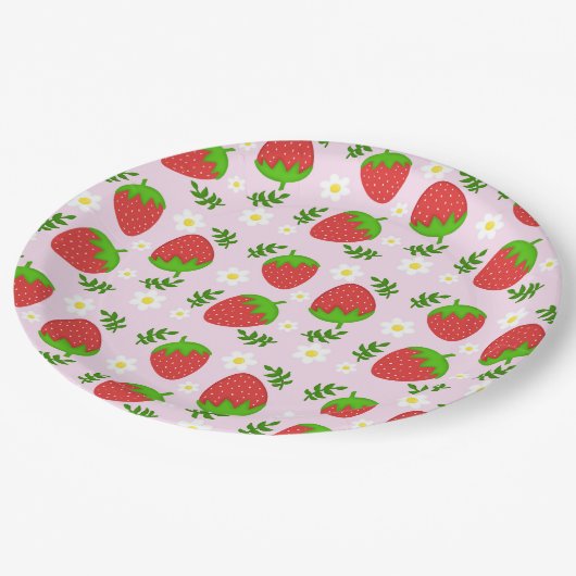 Almofada fofa design contínuo morangos fundo rosa papieren bordje (Gekanteld)