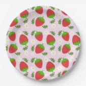 Almofada fofa design contínuo morangos fundo rosa papieren bordje (Voorkant)