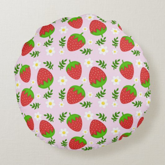 Almofada fofa design contínuo morangos fundo rosa rond kussen (Achterkant)