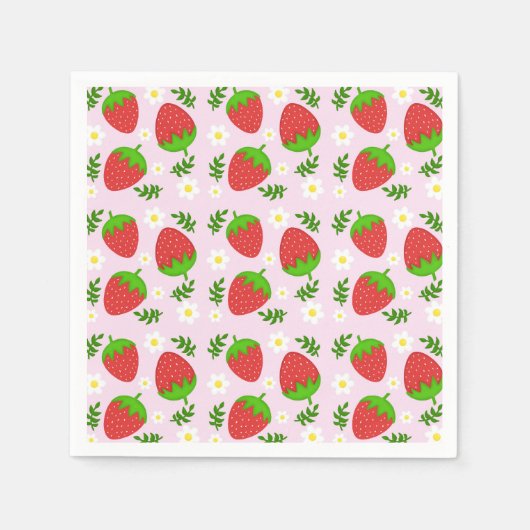 Almofada fofa design contínuo morangos fundo rosa servet (Voorkant)