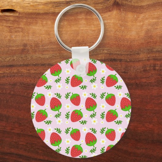 Almofada fofa design contínuo morangos fundo rosa sleutelhanger (Voorkant)