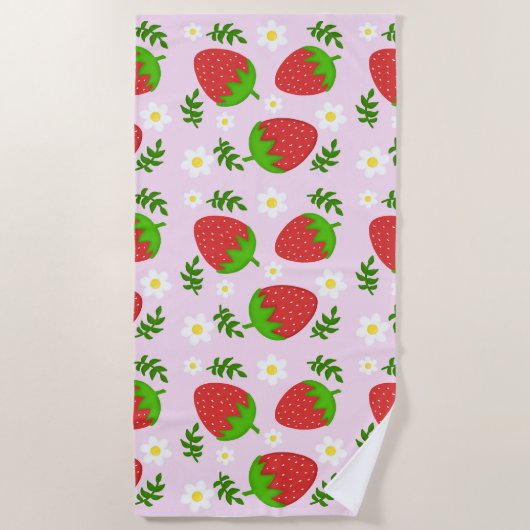 Almofada fofa design contínuo morangos fundo rosa strandlaken (Voorkant)