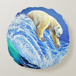 Almofada Image: Polar bear in the sea. Rond Kussen