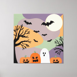 Almofada noite de halloween abóboras e fantasmas canvas afdruk