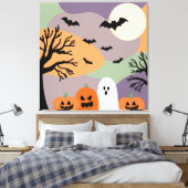 Almofada noite de halloween abóboras e fantasmas canvas afdruk (Insitu (Slaapkamer))