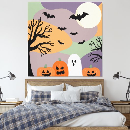 Almofada noite de halloween abóboras e fantasmas canvas afdruk (Insitu (Slaapkamer))