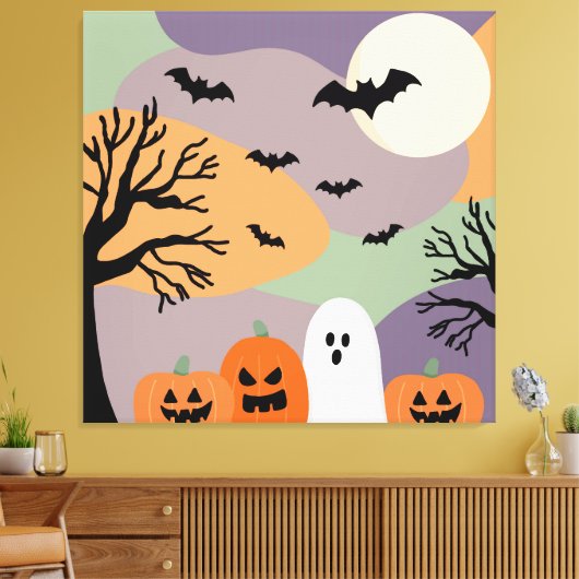 Almofada noite de halloween abóboras e fantasmas canvas afdruk (Insitu (Woonkamer))