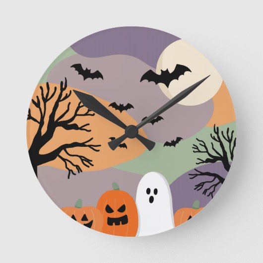 Almofada noite de halloween abóboras e fantasmas ronde klok (Voorkant)