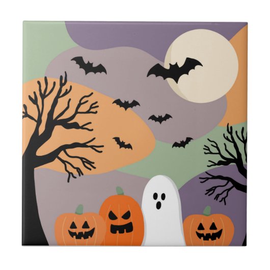 Almofada noite de halloween abóboras e fantasmas tegeltje (Voorkant)