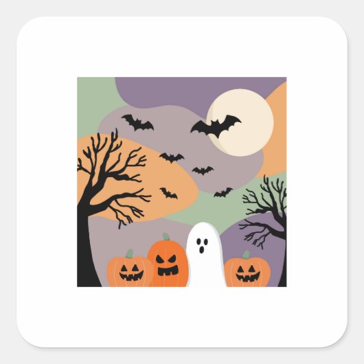 Almofada noite de halloween abóboras e fantasmas vierkante sticker (Voorkant)