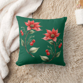 Almofadas de Natal verde e Flores Vermelhas Kussen