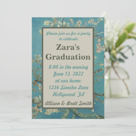 Almond Blossom Afstuderen Uitnodiging (Staand voorkant)