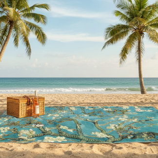  Almond Blossom Floral Boho Blue Classic Art Strandlaken