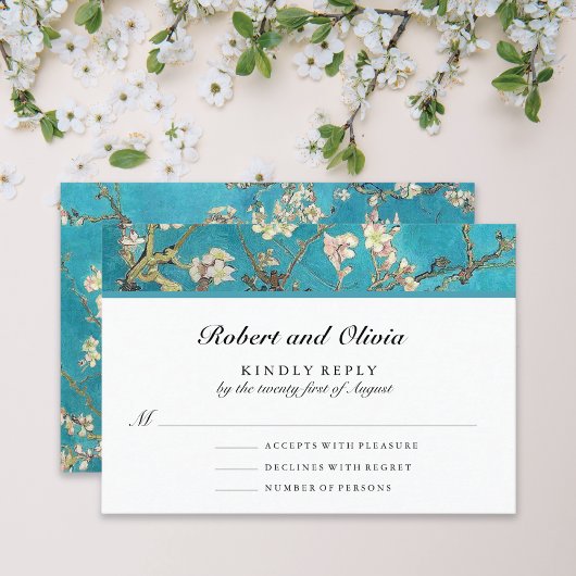Almond Blossom Floral Wedding RSVP Kaartje