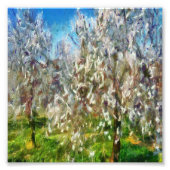 Almond Blossom Pointillism Dot Art schilderen Foto Afdruk (Voorkant)