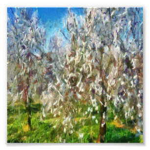 Almond Blossom Pointillism Dot Art schilderen Foto Afdruk