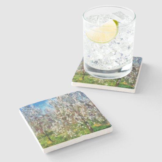 Almond Blossom Pointillism Dot Art schilderen Stenen Onderzetter (Zijkant)