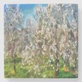 Almond Blossom Pointillism Dot Art schilderen Stenen Onderzetter (Voorkant)