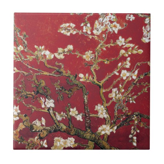 Almond Blossom Red Vincent van Gogh Art Painting Tegeltje (Voorkant)