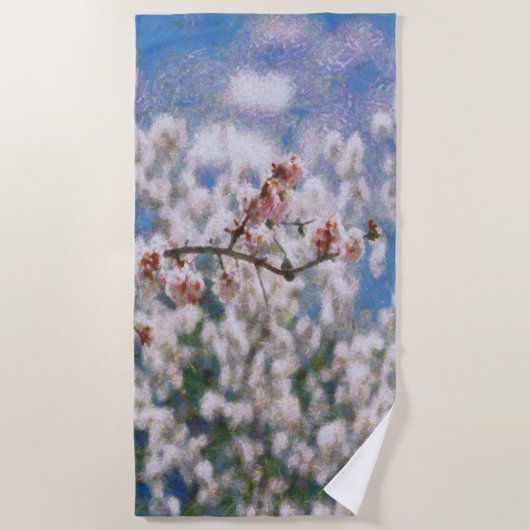 Almond Tree Pointillism Artwork bloemen Strandlaken (Voorkant)