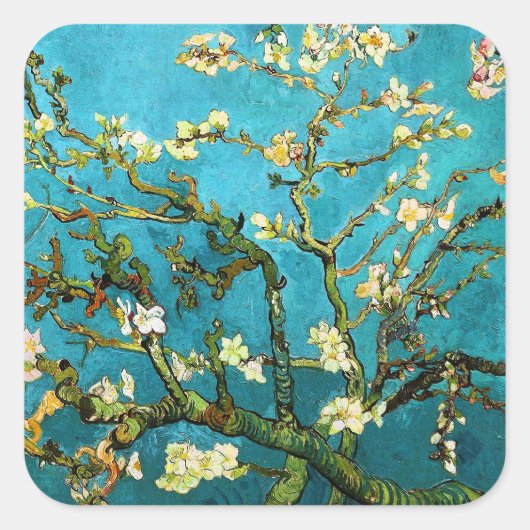 Almond Tree Van Gogh Fine Art bloeien Vierkante Sticker (Voorkant)