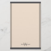 Almond Warm Grey Borders Monogrammed Briefpapier (Voorkant)