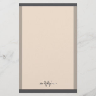 Almond Warm Grey Borders Monogrammed Briefpapier