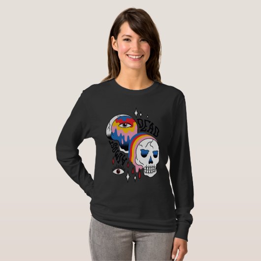 Almost Dead Weird Bizarre Skull Rainbow T-shirt (Voorkant volledig)