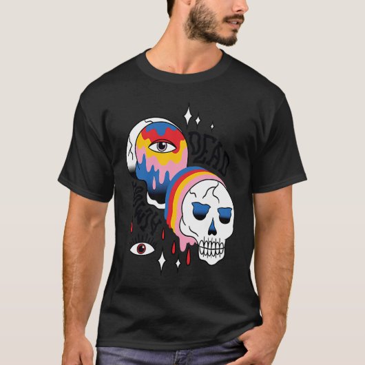 Almost Dead Weird Bizarre Skull Rainbow T-shirt (Voorkant)
