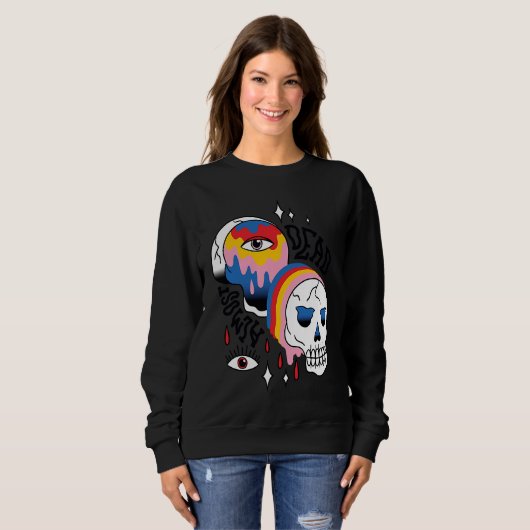Almost Dead Weird Bizarre Skull Rainbow Trui (Voorkant volledig)