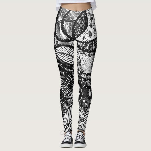 Almost Everywhere 3 Zwart-Wit Acrylschilderij Leggings (Voorkant)