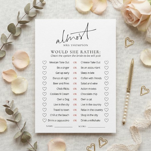 Almost Mrs Would She Rather spelkaart Kaart