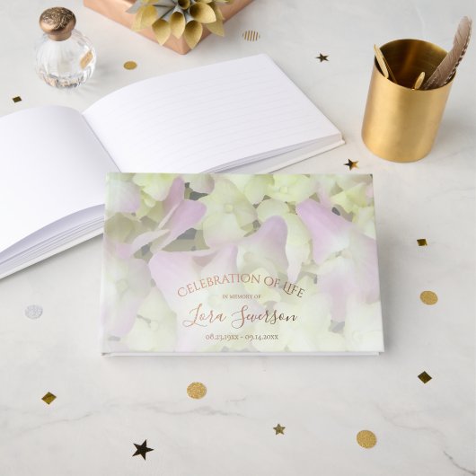 Almost Pink Hydrangea Celebration of Life Memorial Gastenboek (Voorkant open)