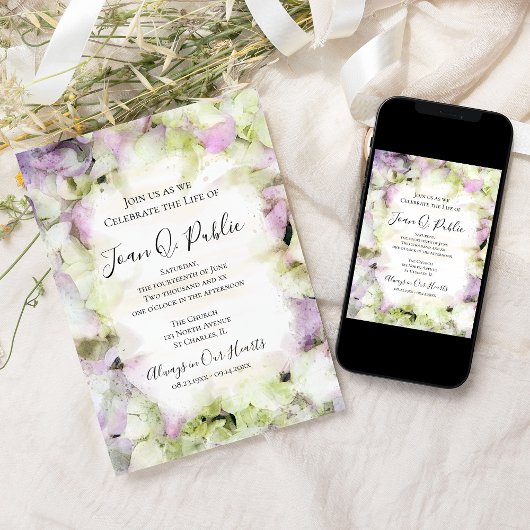 Almost Pink Hydrangea Celebration of Life Memorial Kaart