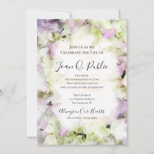 Almost Pink Hydrangea Celebration of Life Memorial Kaart (Voorkant)