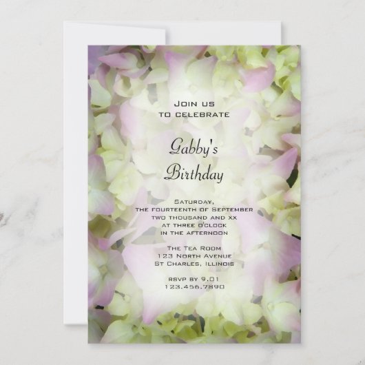 Almost Pink Hydrangea Floral Birthday Party Kaart (Voorkant)