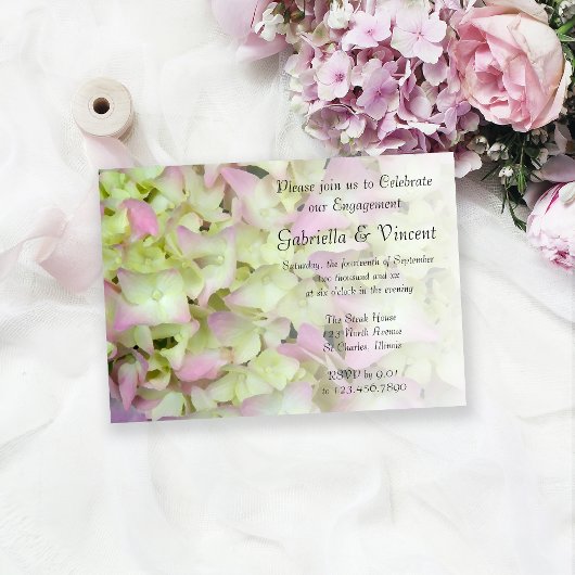 Almost Pink Hydrangea Floral Engagement Party Kaart